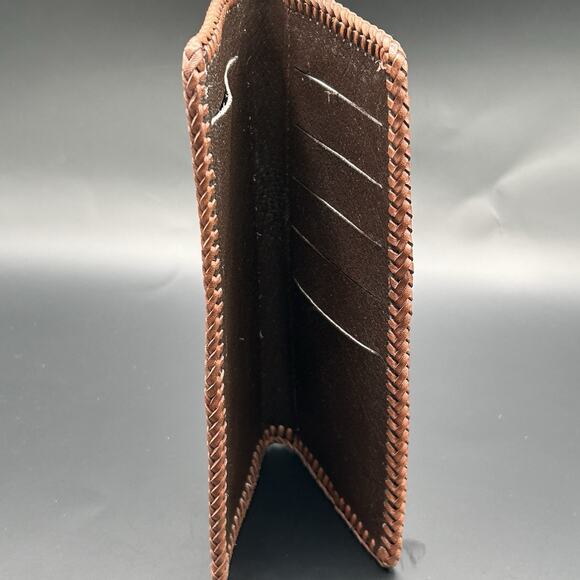 Vintage Hand Tooled Textured Leather Wallet Check Card Bill Holder Monogrammed - Picture 4 of 6